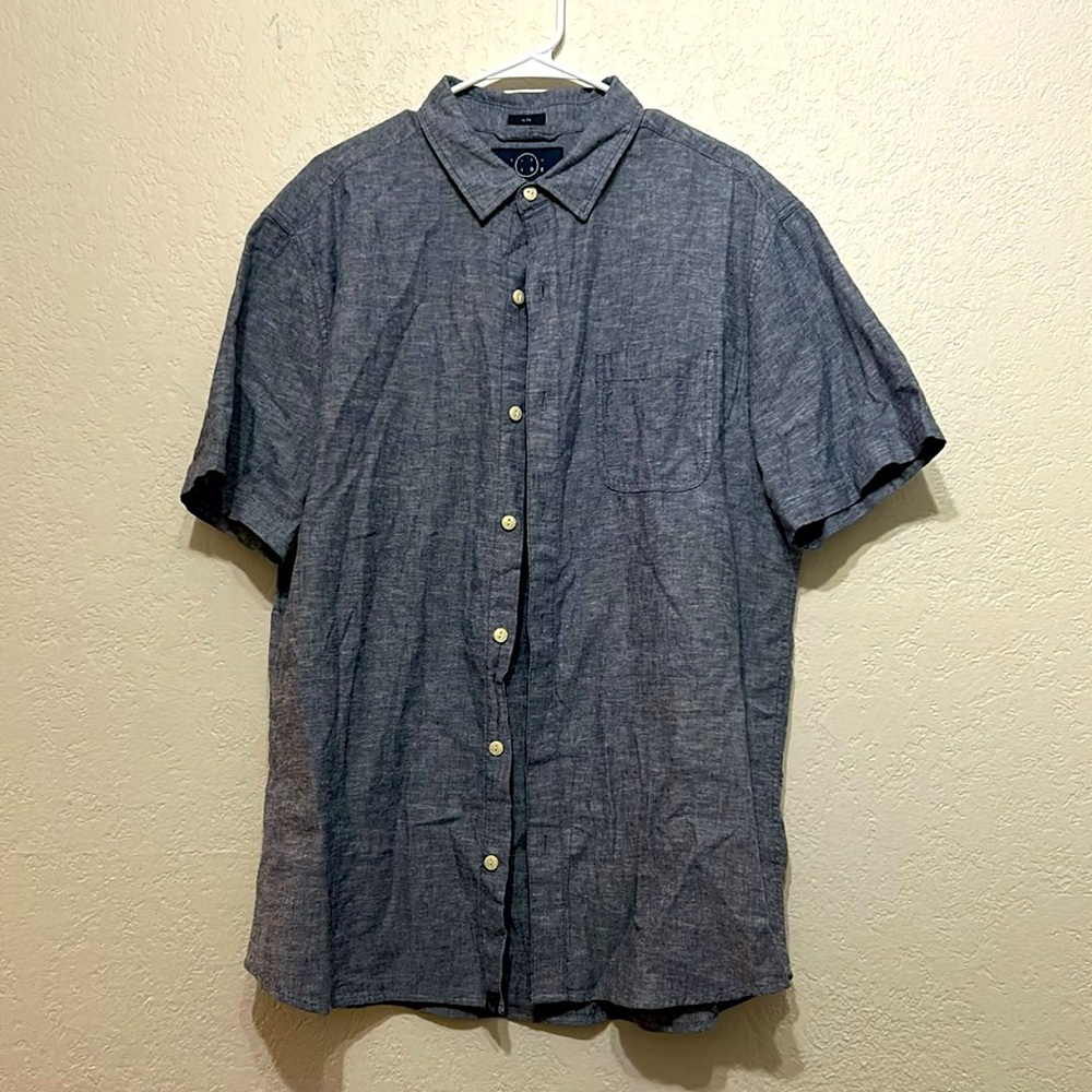 Even Tide Men’s XL Slim Fit Shirt - Blue (55% Linen)